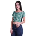 thumbnail image 3 of Moomaya Printed Viscose Crop Top Short Sleeve Zipper Tunic Womens Summer Tops, 3 of 4