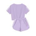 thumbnail image 4 of Économies d'Été! HVOBTTY Ensemble Décontracté 2 Pcs à Manches Courtes pour Filles, Ensemble de Mode Décontracté à Manches Courtes pour Garçons et Filles avec Col Rond, Boutons et Short Imprimé Violet, 10 Ans, 4 of 4