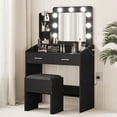 thumbnail image 1 of Coiffeuse avec Miroir Éclairé et Barre d'Alimentation avec 2 Tiroirs, Ensemble de Coiffeuse Blanc avec Grand Rangement, 3 Modes d'Éclairage, 31,5 Po, Noir, 1 of 8