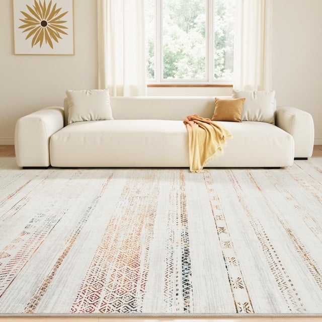 Boho Area Rug 8x10 Carpet-Rugs for Living Room Distressed Moroccan-Machine Washable Rugs for Bedroom Dining Room Carpet Rug Modern Neutral Rug Multi-Color