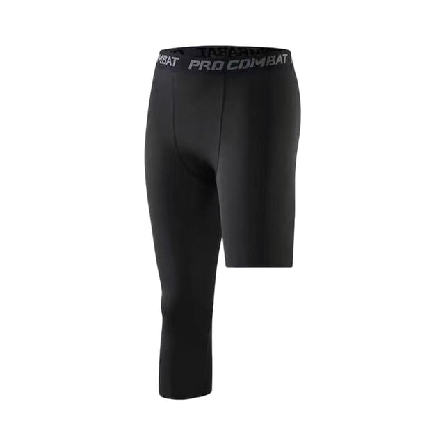 Mens 3/4 Compression Pants Workout Leggings Tights Base Layer Pants for Running M Black Left Short