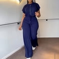 thumbnail image 3 of Tenues de Vacances à la Plage pour Femmes Ensembles Deux Pièces pour Femmes Ensemble de Vêtements d'Été Femme Col Rond Manches Courtes Hauts Ensembles Pantalons Style Pantalon Cargo S_289 Survêtements pour Femmes Bleu m, 3 of 7