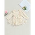 thumbnail image 2 of Honganda Bébé Filles Robe Romper, Manches Longues Fleur Noeud Tulle Patchwork Vêtements de Combinaison, 2 of 9