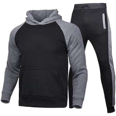 Mens Suit Adult Male Men Suit Regular Men's Jogging Suit Sports Hoodie Set Two-Piece with Hood and Pockets Clothes(Dark Gray,L)
