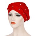 thumbnail image 2 of Women Beading Braid India Hat Muslim Ruffle Cancer Chemo Beanie Turban Wrap Cap, 2 of 9