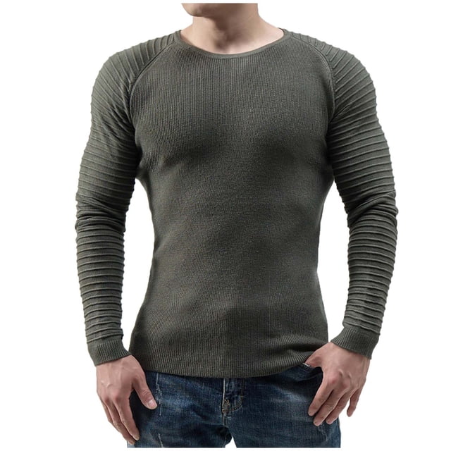 T-Shirts pour Hommes Hiver Col Rond Tricoté Décontracté Patchwork Chandail Base Vert Armée Graphique Automne Taille TTG