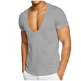 thumbnail image 1 of Deep V Neck T Shirt for Men Slim Fit Low Cut Vneck Tee Top Man Solid Color Summer Muscle Shirts, 1 of 4