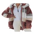 thumbnail image 1 of Women Fuzzy Fleece Hooded Coat Open Front Color Block Fluffy Hoodies Jacket Outwear with Pockets, 1 of 4