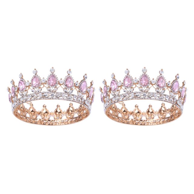 ZheElen Alloy Durable And Non-deforming Rhinestone For Wedding Or Cosplay Family Wedding Hair Crown Gold + pink 2Set