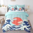 thumbnail image 1 of YST Sea Wave 7 Pcs Comforter Set King Size, Japanese Style Sheet Set Bed In A Bag Mount Fuji Duvet Set, Ocean Theme Quilt Set, Red Yellow Blue Sheets, 1 of 5