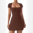 thumbnail image 2 of Ovzne Robes pour Femmes Robe Femme Nouvelle Robe Ligne A Couleur Unie Col en U Camisole Taille Fine Élastique Robe de Vacances Liquidation, 2 of 5