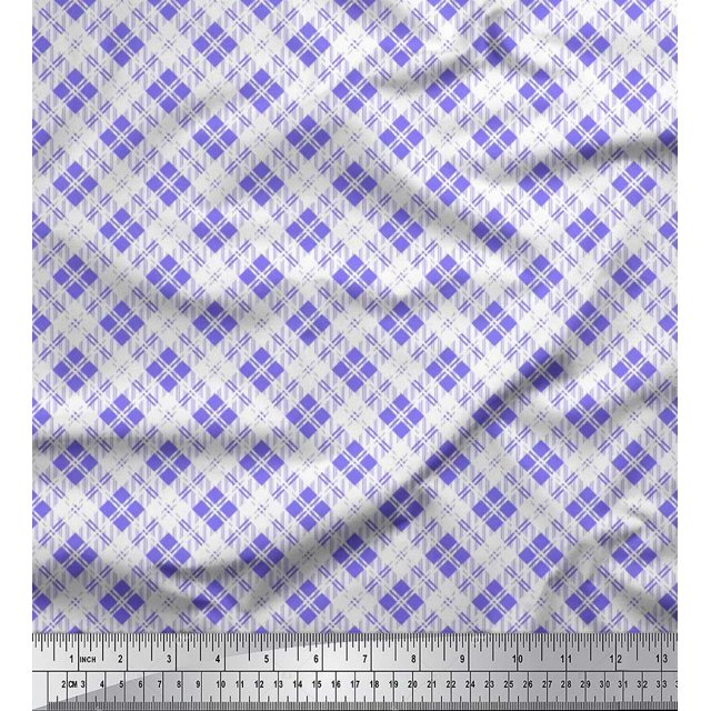 Soimoi Poly Georgette Fabric Diagonal Check Printed Fabric 1 Yard 52 Inch Wide