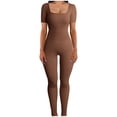 thumbnail image 2 of LOVZFMLL Women's Threaded Low Neck Short Sleeve Hip-lifting Slim Jumpsuit Brown M, 2 of 6