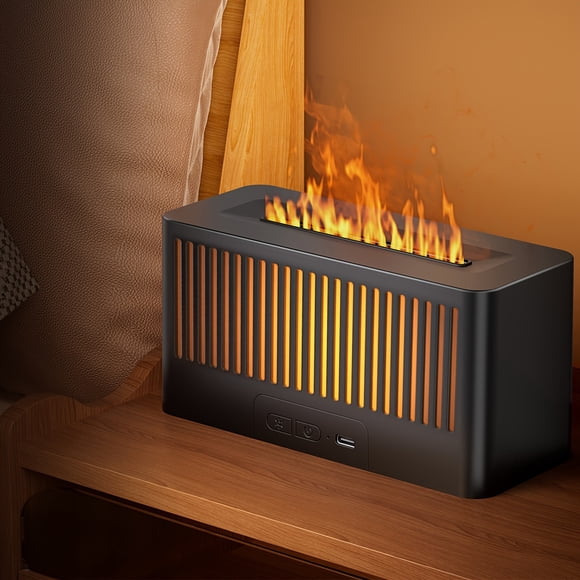 Diffuseur d'Arômes à Flamme à Sept Couleurs, Conception Fumée Simulant la Forme de la Flamme, Peut Ajouter des Huiles Essentielles comme Diffuseur d'Arômes à Air, Convient à la Maison, au Bureau, au Cadeau et à l'Éclairage Écologique,