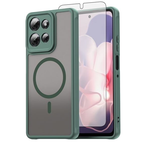 Asuwish Phone Case for Motorola Moto G Power 5G 2026 Compatible with Magnetic Translucent Matte Anti-fingerprint Back Military Grade DropProof Shockproof Protective Cell Cover Women Men Green
