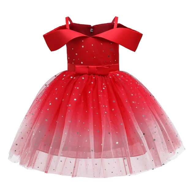 EGNMCR Vêtements pour Bébé Fille Vêtements pour Tout-Petites Filles Tulle Tempérament Paillettes Nœud Papillon Robe de Fête d'Anniversaire Longue Robes
