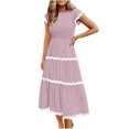 thumbnail image 1 of AherBiu Robes pour Femmes 2024 Décontracté Printemps Tendance à Blocs de Couleur Longue Robe Manches Cap A Robe Maxi, 1 of 7
