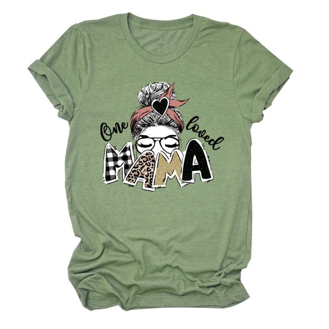 T-shirt Décontracté à Manches Courtes et Col Rond pour Femme avec Lettres « One Loved Mama »