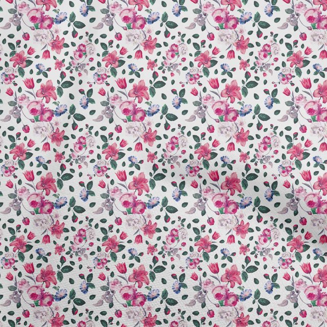 oneOone Tissu Popeline de Coton Blanc Floraux Matériel de Robe Tissu Imprimé Tissu au Mètre 56 Pouces de Large
