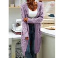 thumbnail image 2 of Women Hooded Open Front Cardigan Cable Knit Sweaters Solid Chunky Long Sweater Coats with Pockets, 2 of 5