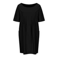 thumbnail image 4 of Robes en Coton et Lin Grande Taille pour Femmes à Manches Courtes d'Été, Robe Midi Plissée avec Poches, 4 of 6
