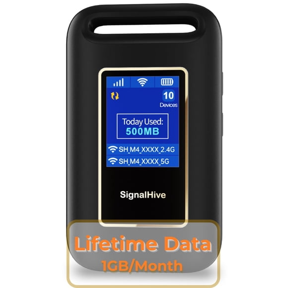 SIGNALHIVE 4G LTE Mobile Hotspot(1GB of Monthly Data),Security,No SIM Card, 8hrs Battery Life,Up to 10 Devices,Portable WiFi Hotspot for Travel