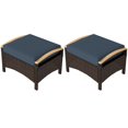 thumbnail image 1 of Ensemble de 2 Poufs d'Extérieur en Osier Bleu Marine avec Coussins - Repose-Pieds et Tables d'Appoint pour Terrasse, Jardin, Véranda et Sièges de Cour - Conception Résistante aux Intempéries, 1 of 7