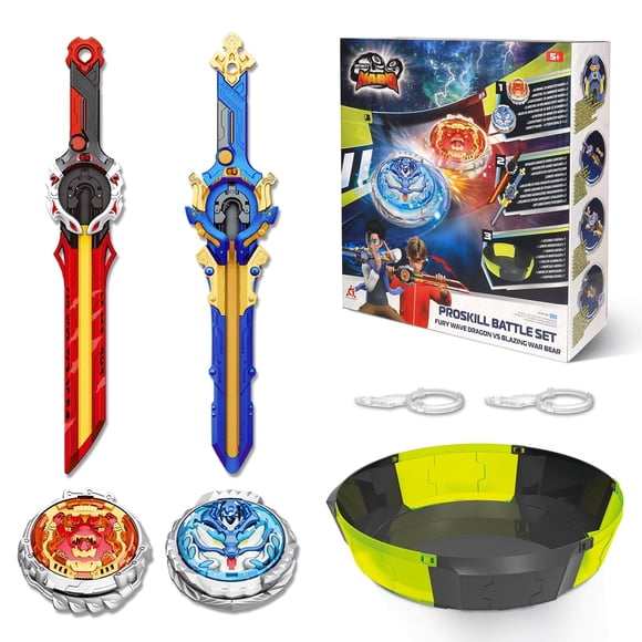INFINITY NADO Battle Arena Set 2PCS, Spinning Top Metal Light Up for Kids Toys, Batting top Battle Toys with Sword Launcher, Spinning top for Kids Boys Girls 5 6 7 8
