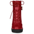 thumbnail image 3 of BLISSFUL STEP Women's Platform Buckle Lace Up Block Heel Ankle Boot Red (Size 9.5), 3 of 7