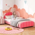 thumbnail image 2 of Honeyjoy Lit Plateforme Simple pour Enfants, Format Simple, Rembourré, avec Tête de Lit et Pied de Lit, Rose, 2 of 10