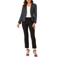 thumbnail image 2 of INSPIRE CHIC Women's Fitted Blazer Notch Lapel Printed Open Front Work Suit Jacket M Dark Blue-Grid, 2 of 7