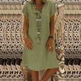 thumbnail image 1 of Fshaion Robe d'Été pour Femmes 2024 Grande Taille Col en V Uni Manches Courtes Robe en Coton et Lin Liquidation à Moins de 10!, 1 of 5