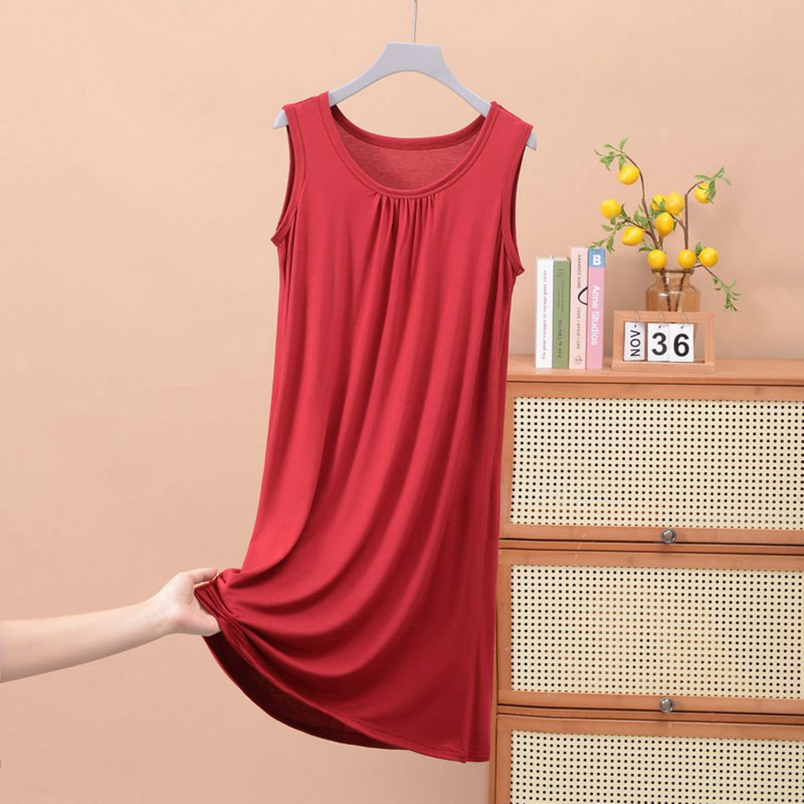 Huaizzzy Chemise de Nuit d'Été pour Femme Confortable à Col Rond Sans Manches Robe de Maison Tenue de Détente Décontractée Basique Vêtement de Nuit pour Femmes Grande Taille Chemise de Nuit Femme Dames Chemise à Manches Longues Manches Courtes