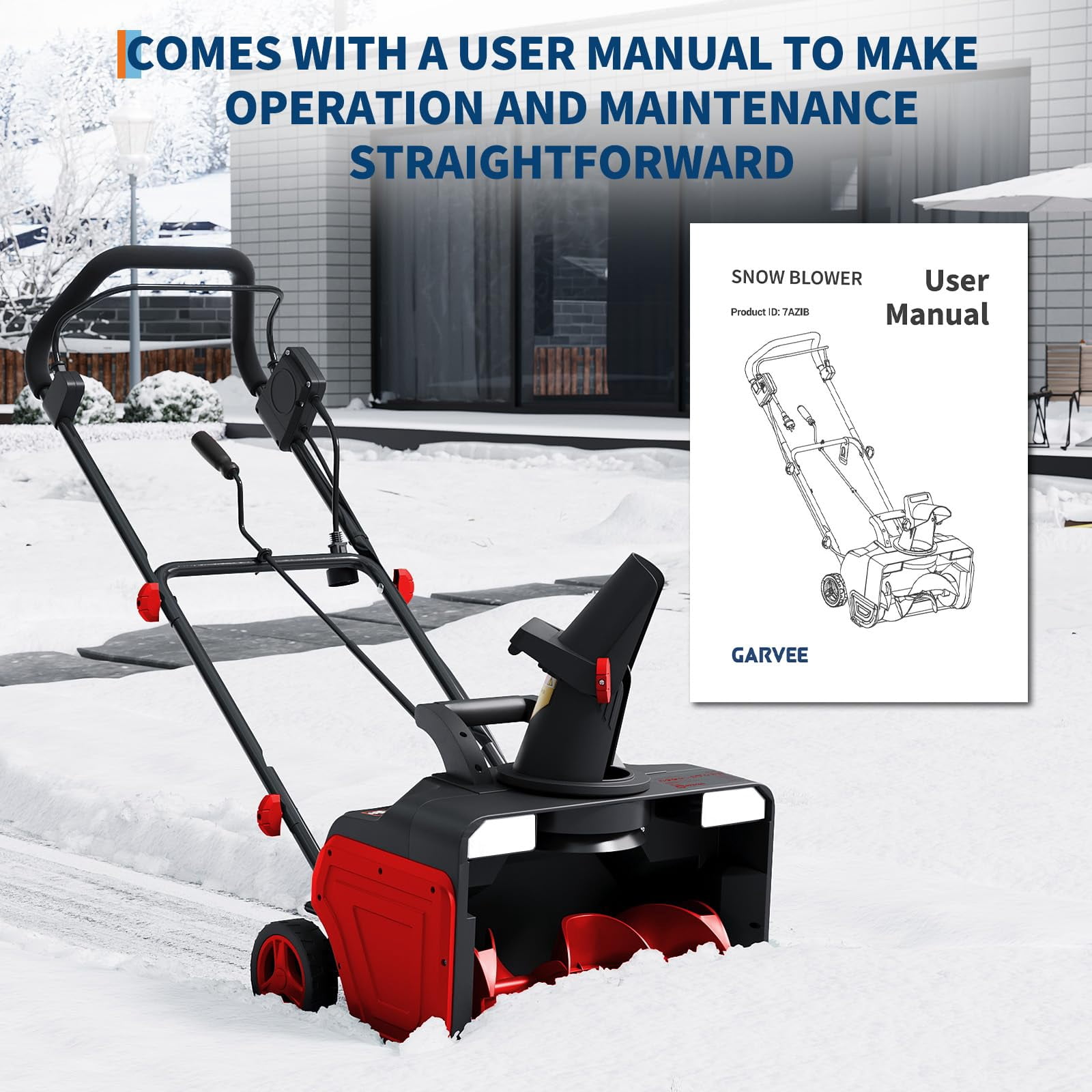 EDTara 20 Inch Corded Electric Snow Blower, 15-Amp Motor, 25 ft Throw Distance, 180° Rotating Chute, Dual LED Lights, Adjustable Handle for Driveways & Walkways