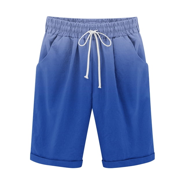 Plebaso Men's Stylish Shorts Gradient Color Summer Beach Shorts Drawstring Casual Knee Length Shorts
