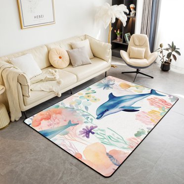 YST Cartoon Turtle Area Rug for Kids Teens,Glitter Stars Carpet 3x5,Abstract Blue Ocean Waves Indoor Floor Mat,Sea Life Oil Painting Decorative Accent Rug for Home Decorative