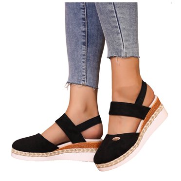 Women's Espadrilles Platform Wedge Sandals Comfortable Suede Closed Toe Chunky High Heels Slingback Shoes