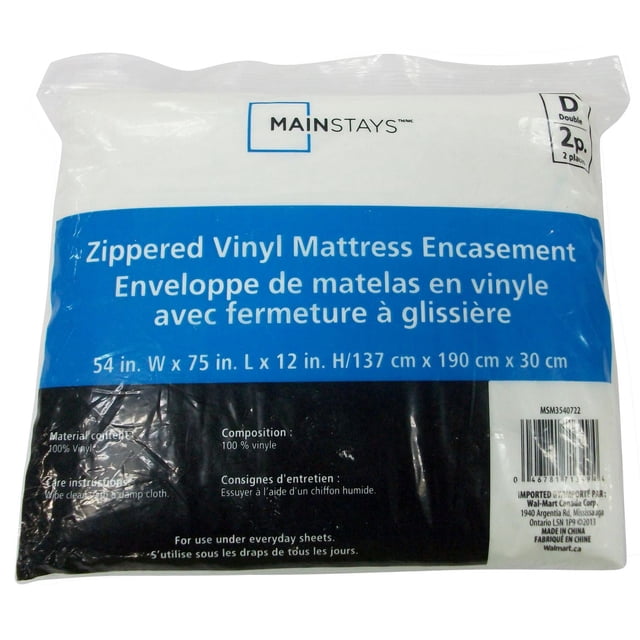 Mainstays Protège-matelas en Vinyle à Fermeture Éclair pour Matelas Doubles Mesurant 54 par 75 par 12 Pouces (137 cm par 190 cm par 30 cm), Fait de Vinyle 100 % avec Fermeture à Glissière, Enveloppant Entièrement le Matelas pour Protéger contre les Déversements et les Taches, Facile à Essuyer avec un Chiffon Humide, Convient pour une Utilisation sous les Draps de Tous les Jours.
