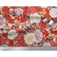thumbnail image 3 of Soimoi Tissu Popeline de Coton Rouge Feuilles & Roses Imprimé Floral 1 Yard 42 Pouces de Large, 3 of 3