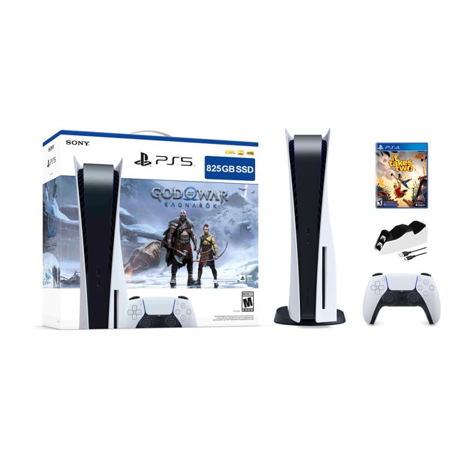 PlayStation 5 Disc Edition God of War Ragnarok Bundle with It Takes Two and Mytrix Controller Charger