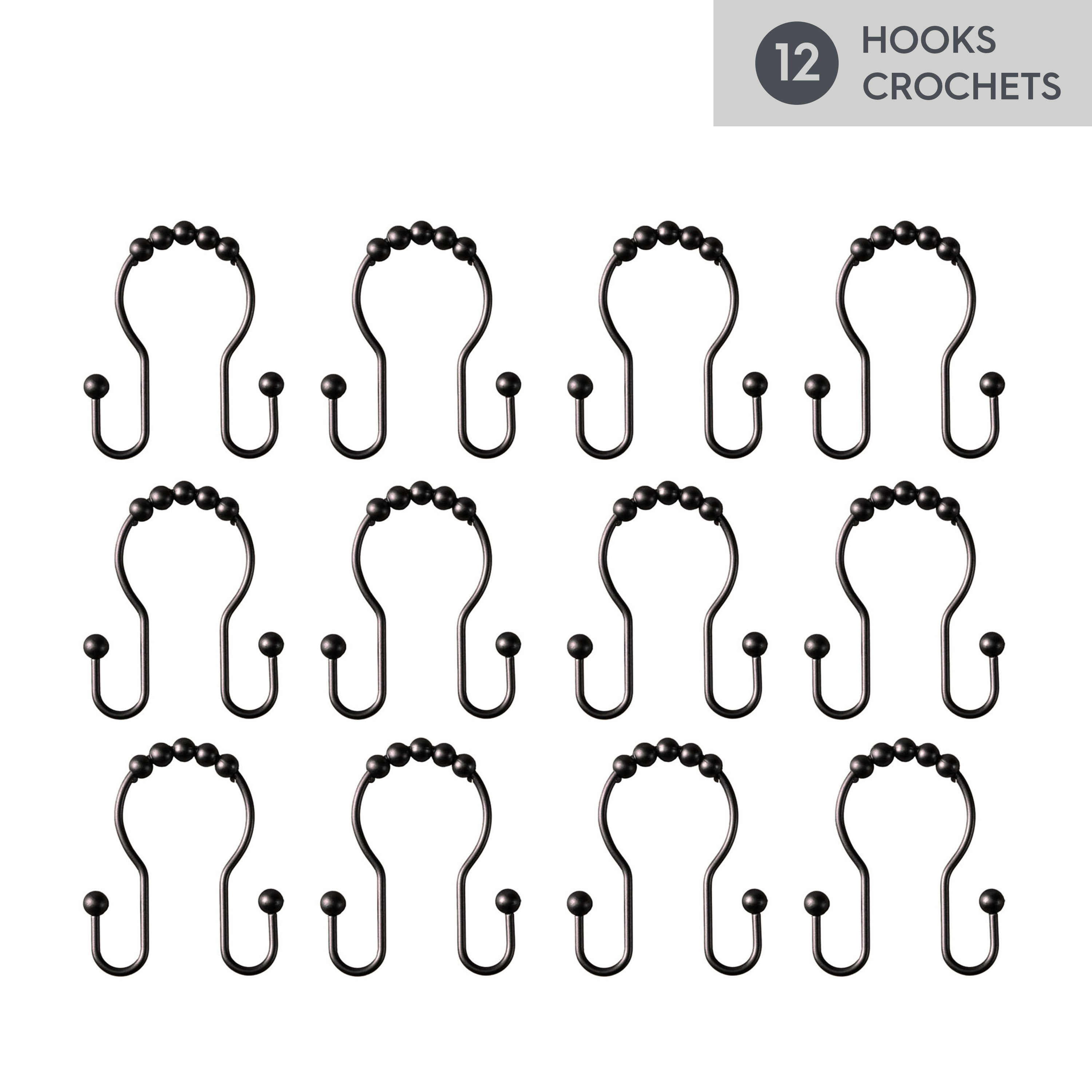 Better Homes & Gardens Rustproof Double Easy Glide Shower Hooks, Stainless Steel, Matte Black, Set of 12