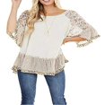 thumbnail image 2 of Blouse Femme à Manches 3/4, Unie, Ourlet Floral, Imprimé Léopard, Haut Ample, 2 of 6