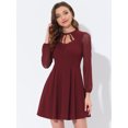 thumbnail image 4 of INSPIRE CHIC Robe Courte à Manches Longues en Maille à Volants à Col Noué pour Femme Rouge Vin TG, 4 of 4