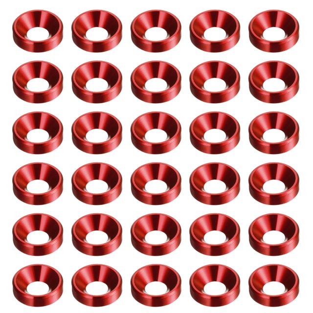 Unique Bargains 30packs Countersunk Washer M4 Anodized Aluminum Alloy Finishing Washers, Red