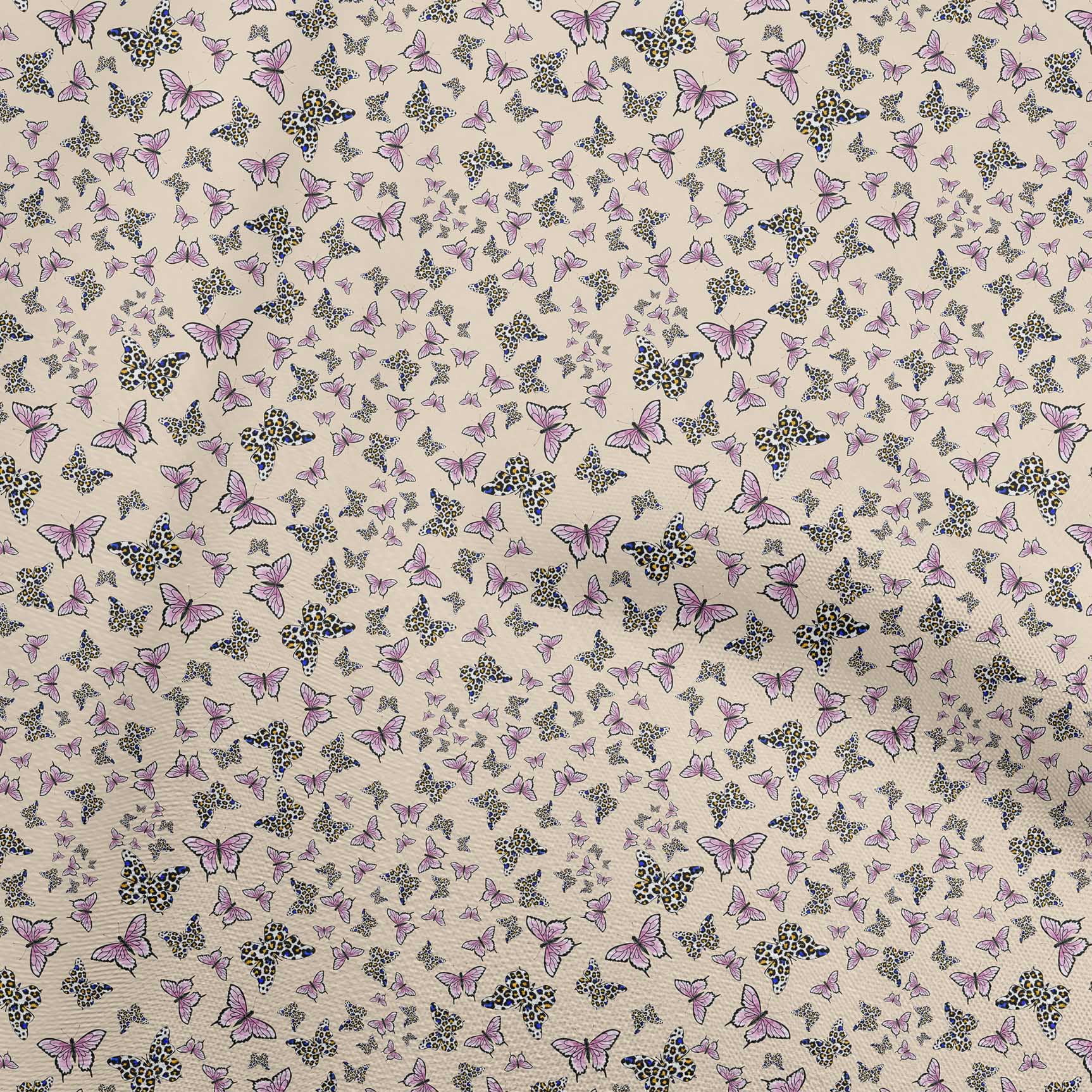 oneOone Rayon Light Beige Fabric Butterflies Sewing Material Print Fabric By The Yard 56 Inch Wide
