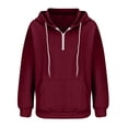 thumbnail image 4 of Besolor Womens Fall Fashion Quarter Zip Hoodies Sweatshirts Casual Long Sleeve Solid Color V Neck Drawstring Pullover Tops, 4 of 6