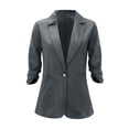 thumbnail image 4 of IMENGL Linen Casual 3/4 Stretchy Ruched Sleeve Lightweight Work Office Jacket, Gray 4XL, Size M-5XL, 4 of 9