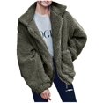 thumbnail image 1 of Ladies Loose Plush Long Sleeve Zipper Pullover Pocket Color Sweater Coat, 1 of 6