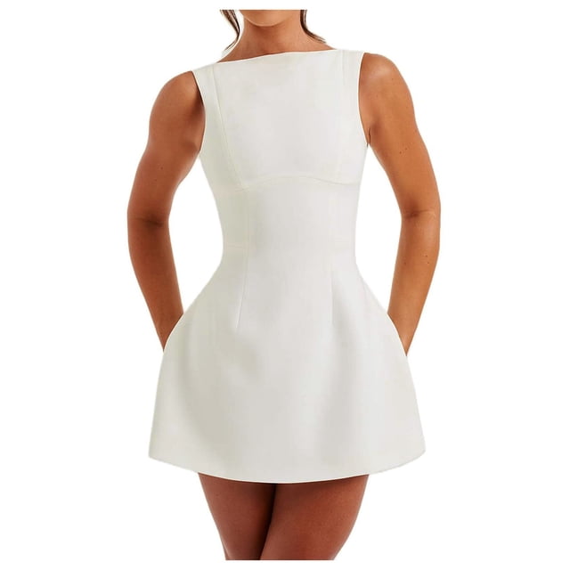 Robe Corset Blanche de Collation des Grades pour Femme - Robe Courte Fluide d'Été, Design Uni