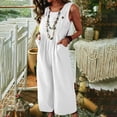thumbnail image 2 of Birdeem Womens Linen Cotton Solid Color Sleeveless Pocket Casual Wide Leg Side Button Jumpsuit, 2 of 9